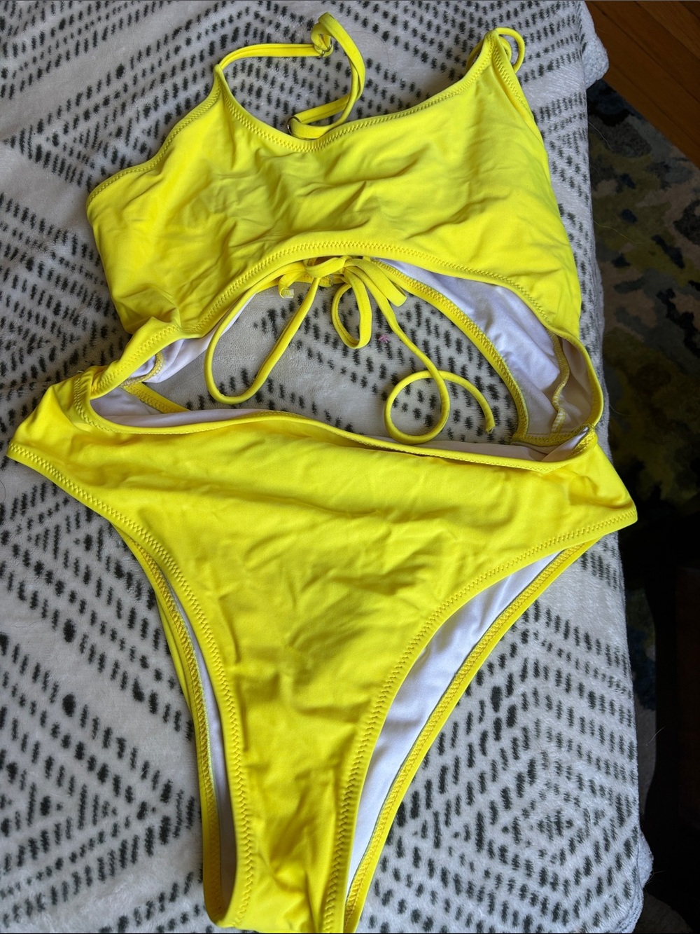 Neon Yellow Lace-Up one pc Top and Strappy Bottoms